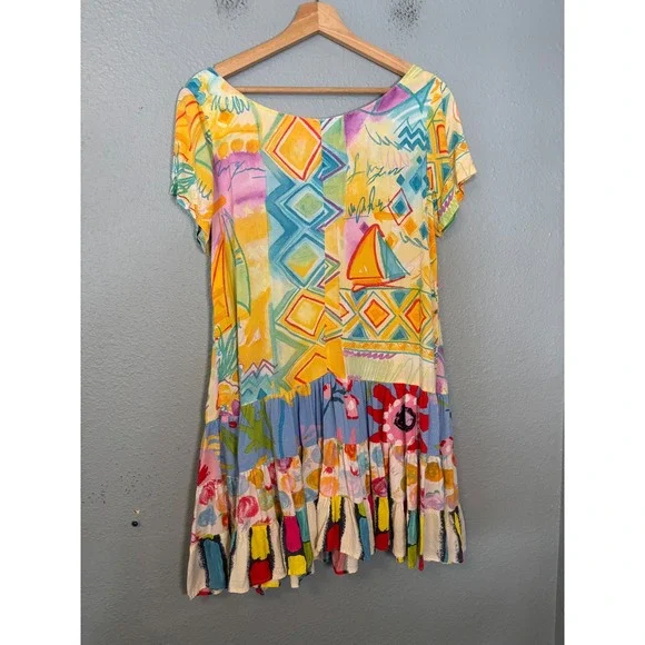 Vintage Jams World Hattie Sailboat Geometric Floral Dropwaist Dress Mini Medium - Picture 5 of 8